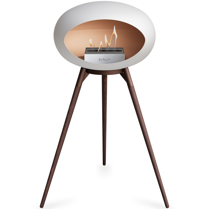 Le Feu White Dome Bioethanol Fireplace ground high mocca bowl, smoked legs and steel burner