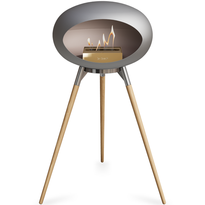 Le Feu Nickle Dome Bioethanol Fireplace ground high polished steel bowl, soaptreated legs and rose gold burner