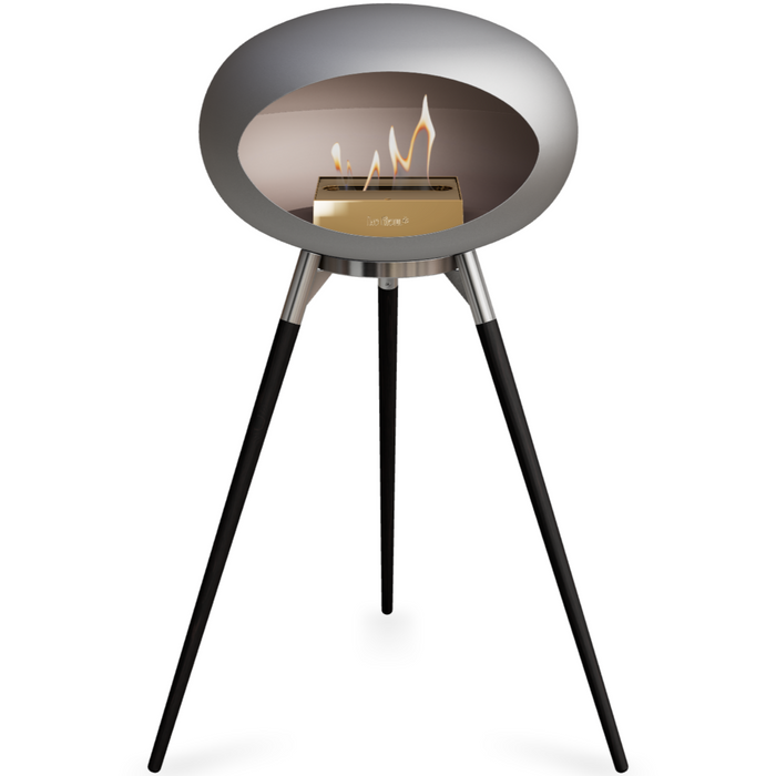 Le Feu Nickle Dome Bioethanol Fireplace ground high polished steel bowl, black legs and rose gold burner