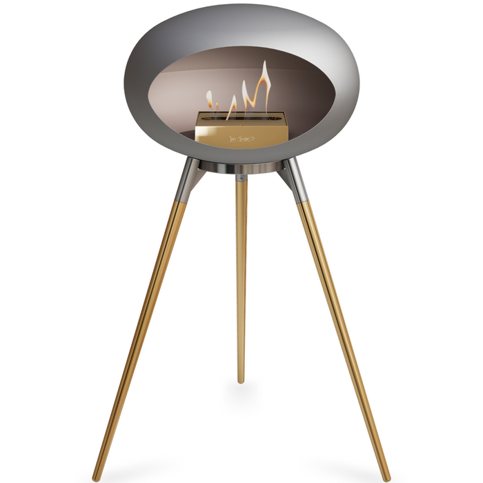 Le Feu Nickle Dome Bioethanol Fireplace ground high polished steel bowl, rose gold legs and rose gold burner