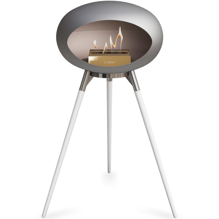 Le Feu Nickle Dome Bioethanol Fireplace ground high polished steel bowl, white legs and rose gold burner