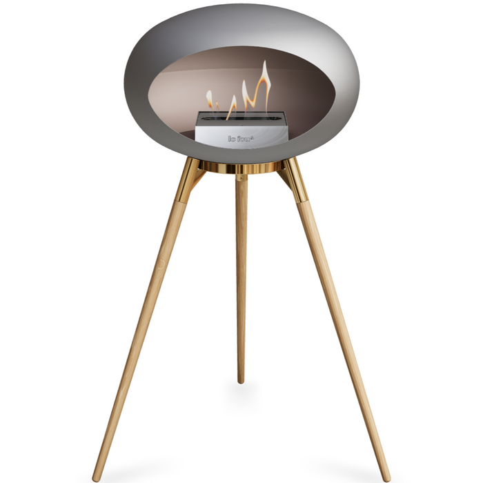 Le Feu Nickle Dome Bioethanol Fireplace ground high rose gold bowl, soaptreated legs and steel burner