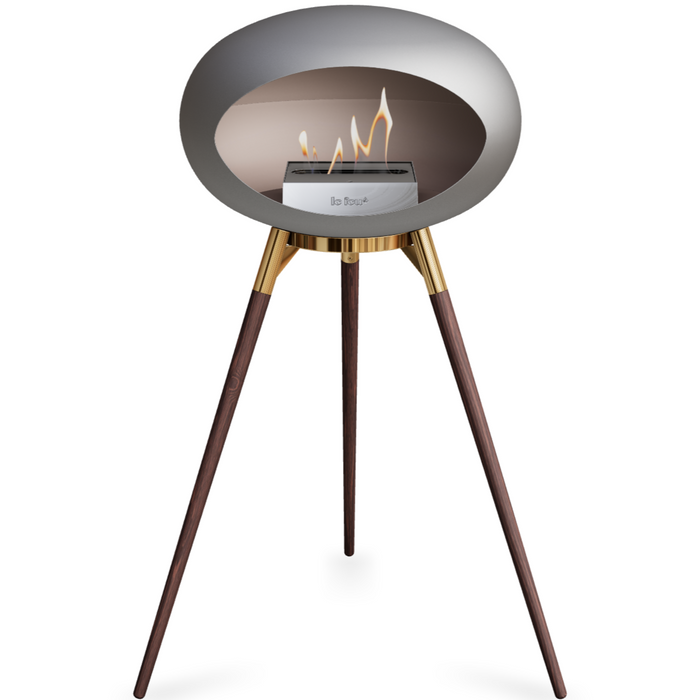 Le Feu Nickle Dome Bioethanol Fireplace ground high rose gold bowl, smoked legs and steel burner
