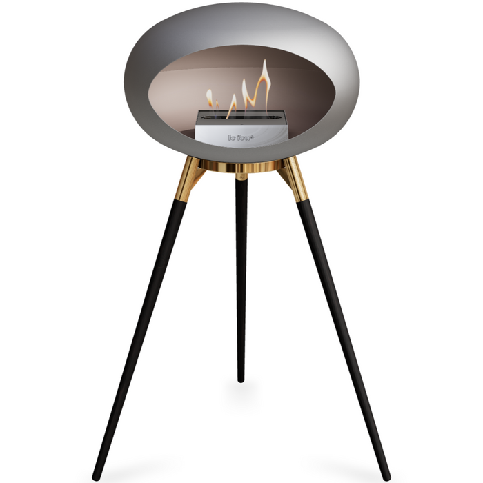 Le Feu Nickle Dome Bioethanol Fireplace ground high rose gold bowl, black legs and steel burner