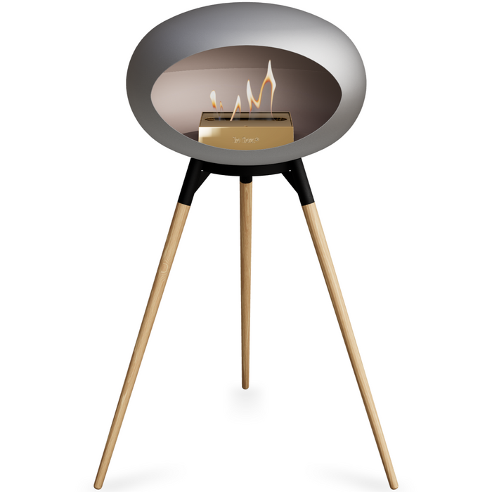 Le Feu Nickle Dome Bioethanol Fireplace ground high black bowl, soaptreated legs and rose gold burner