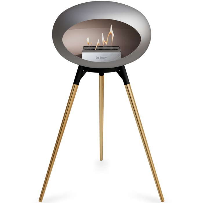 Le Feu Nickle Dome Bioethanol Fireplace ground high black bowl, rose gold legs and steel burner