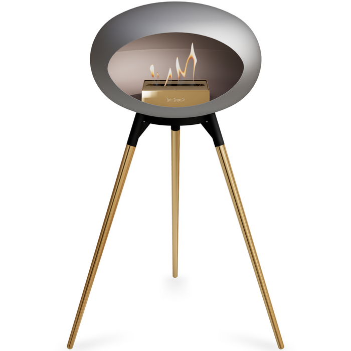 Le Feu Nickle Dome Bioethanol Fireplace ground high black bowl, rose gold legs and rose gold burner