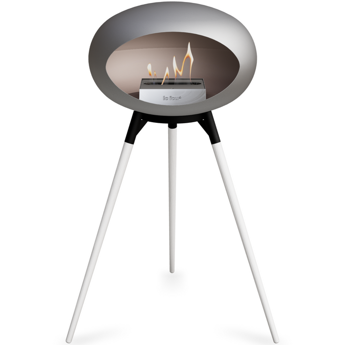 Le Feu Nickle Dome Bioethanol Fireplace ground high black bowl, white legs and steel burner