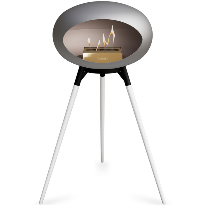 Le Feu Nickle Dome Bioethanol Fireplace ground high black bowl, white legs and rose gold burner