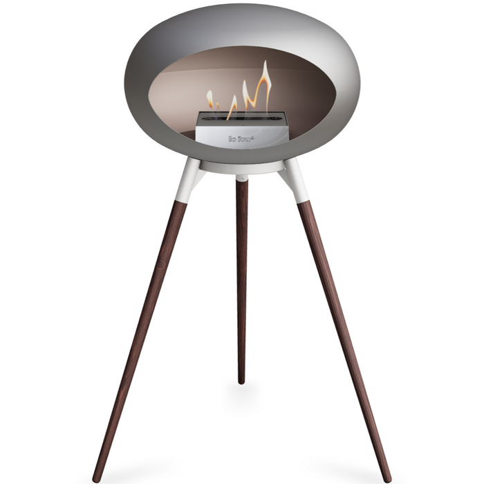 Le Feu Nickle Dome Bioethanol Fireplace ground high white bowl, smoked legs and steel burner