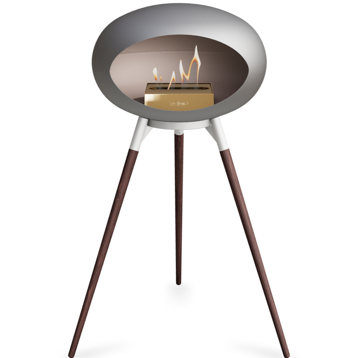 Le Feu Nickle Dome Bioethanol Fireplace ground high white bowl, smoked legs and rose gold burner