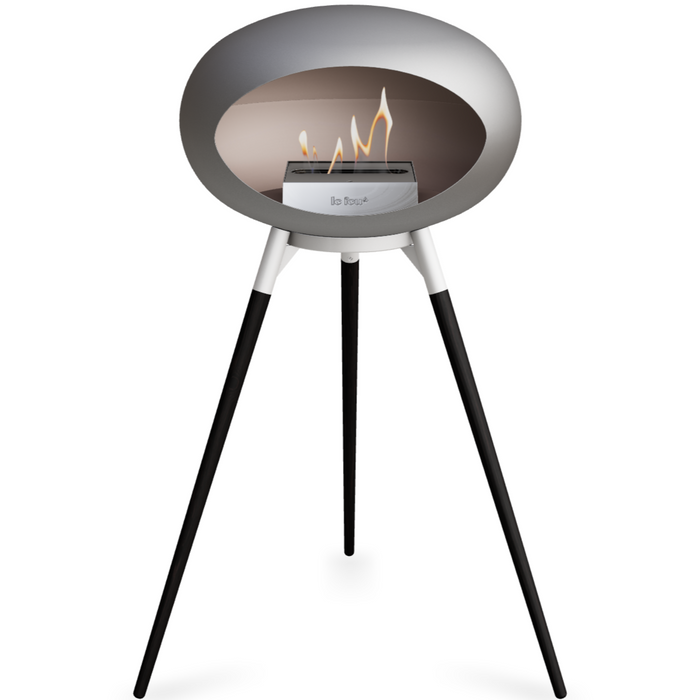 Le Feu Nickle Dome Bioethanol Fireplace ground high white bowl, black legs and steel burner