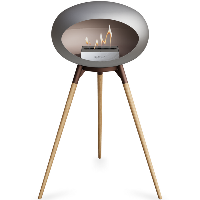 Le Feu Nickle Dome Bioethanol Fireplace ground high mocca bowl, soaptreated legs and steel burner