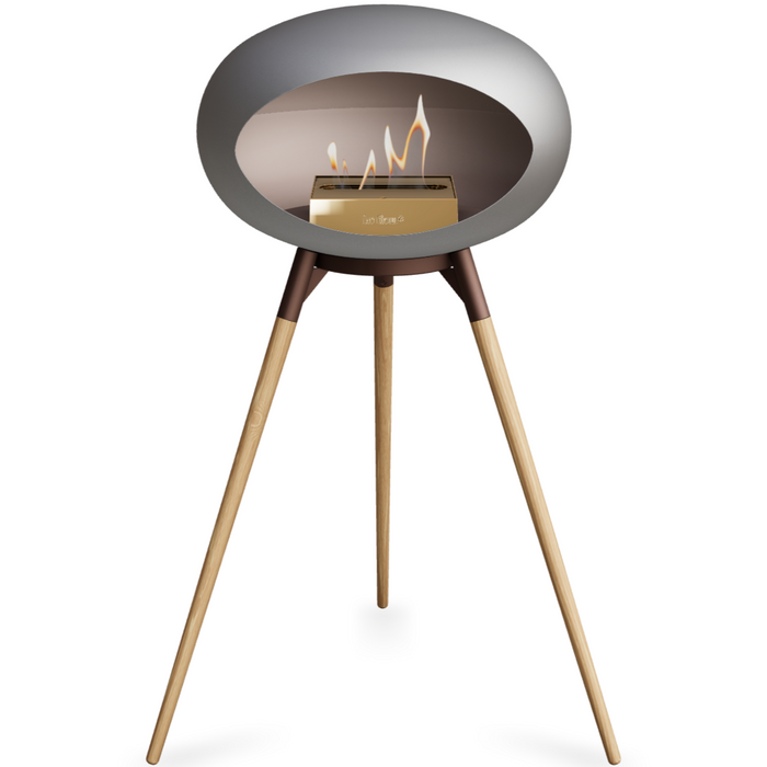 Le Feu Nickle Dome Bioethanol Fireplace ground high mocca bowl, soaptreated legs and rose gold burner