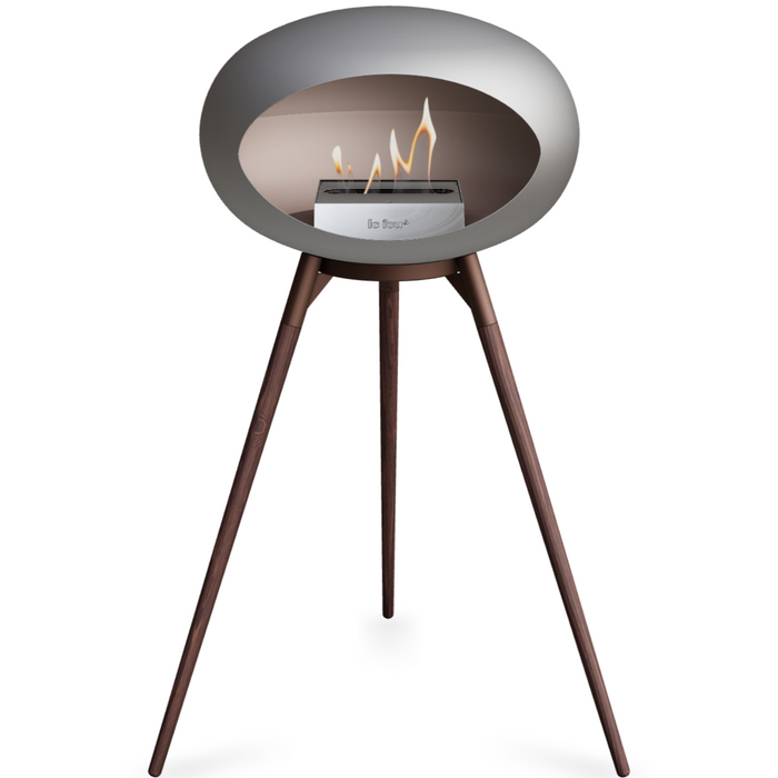 Le Feu Nickle Dome Bioethanol Fireplace ground high mocca bowl, smoked legs and steel burner