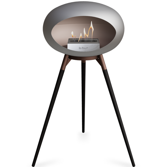 Le Feu Nickle Dome Bioethanol Fireplace ground high mocca bowl, black legs and steel burner