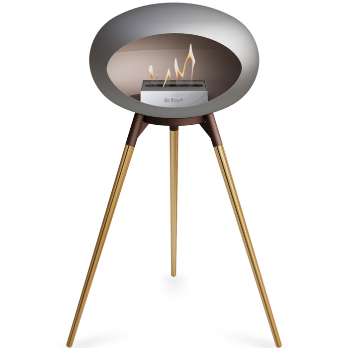 Le Feu Nickle Dome Bioethanol Fireplace ground high mocca bowl, rose gold legs and steel burner