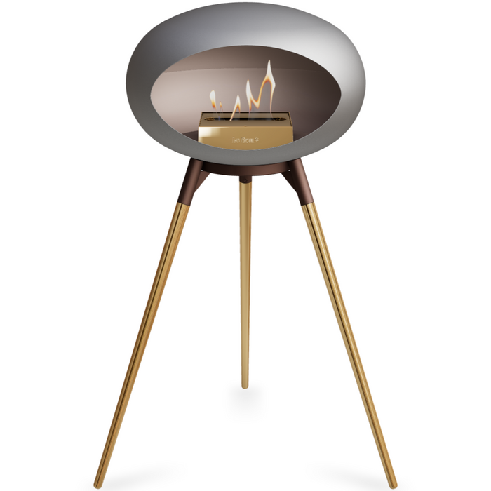 Le Feu Nickle Dome Bioethanol Fireplace ground high mocca bowl, rose gold legs and rose gold burner