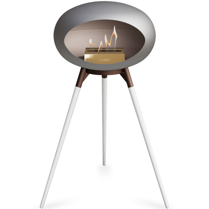 Le Feu Nickle Dome Bioethanol Fireplace ground high mocca bowl, white legs and rose gold burner
