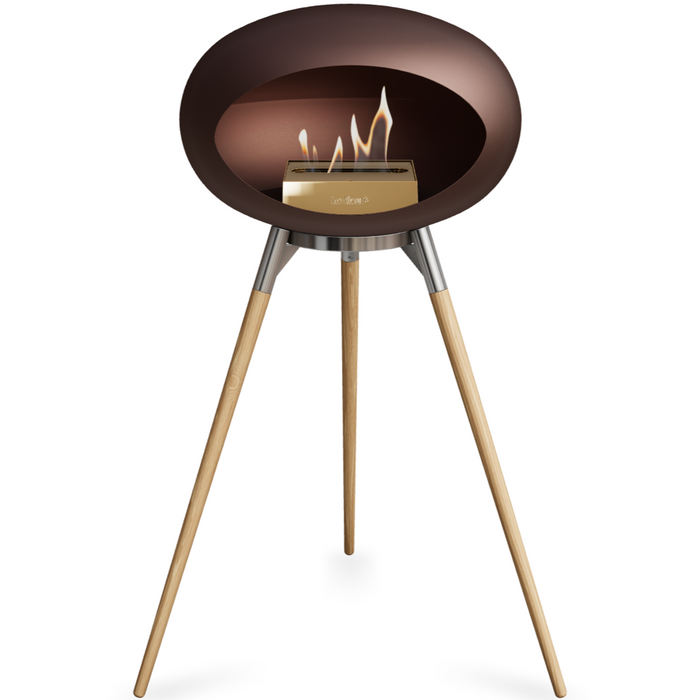 Le Feu Mocca Dome Bioethanol Fireplace ground high polished steel bowl, soaptreated legs and rose gold burner