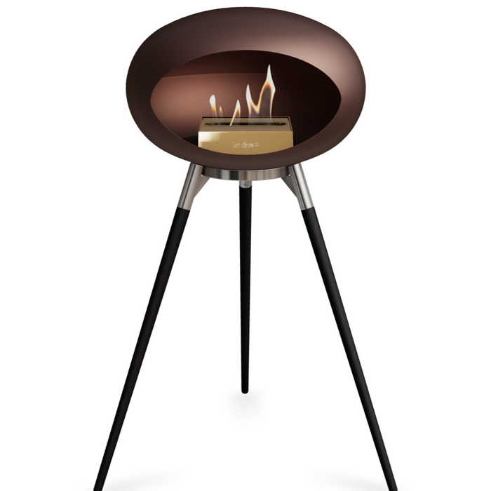 Le Feu Mocca Dome Bioethanol Fireplace ground high polished steel bowl, black legs and rose gold burner