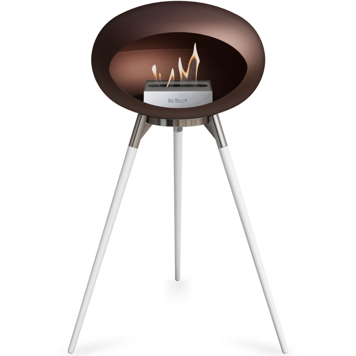 Le Feu Mocca Dome Bioethanol Fireplace ground high polished steel bowl, white legs and steel burner