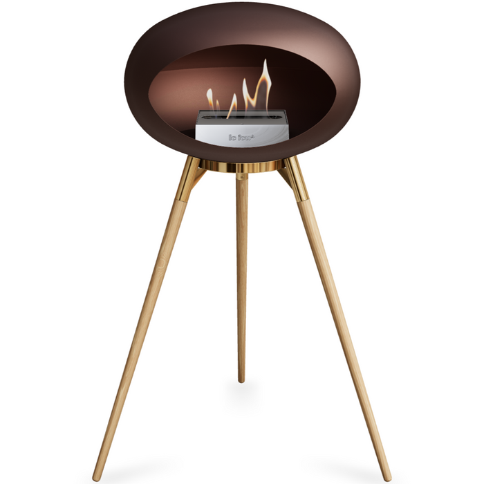 Le Feu Mocca Dome Bioethanol Fireplace ground high rose gold bowl, soaptreated legs and steel burner