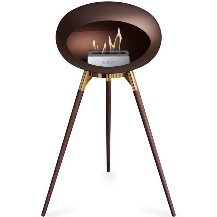 Le Feu Mocca Dome Bioethanol Fireplace ground high rose gold bowl, smoked legs and steel burner