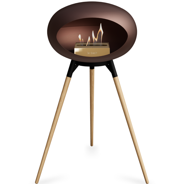 Le Feu Mocca Dome Bioethanol Fireplace ground high black bowl, soaptreated legs and rose gold burner