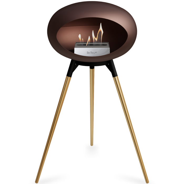Le Feu Mocca Dome Bioethanol Fireplace ground high black bowl, rose gold legs and steel burner