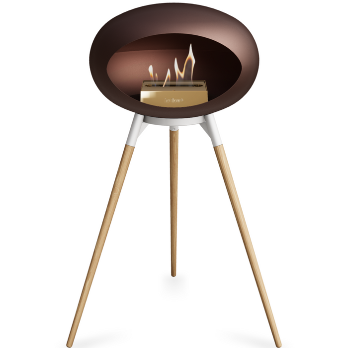 Le Feu Mocca Dome Bioethanol Fireplace ground high white bowl, soaptreated legs and rose gold burner