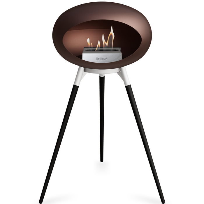 Le Feu Mocca Dome Bioethanol Fireplace ground high white bowl, black legs and steel burner