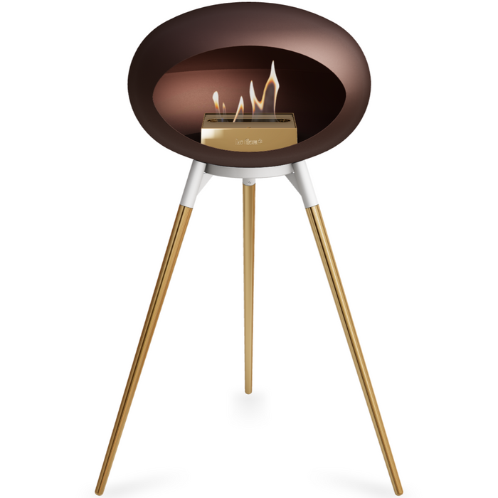 Le Feu Mocca Dome Bioethanol Fireplace ground high white bowl, rose gold legs and rose gold burner
