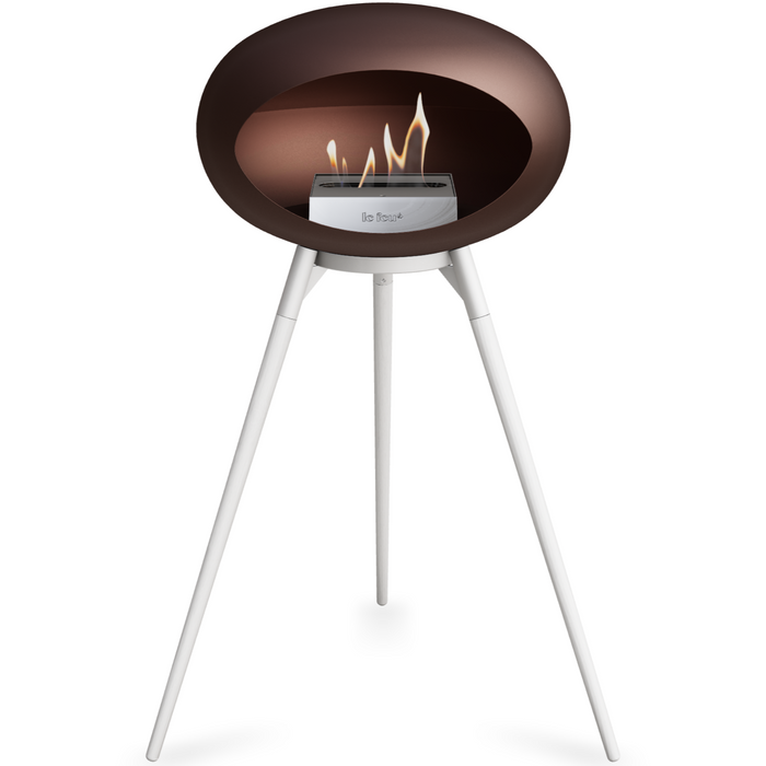 Le Feu Mocca Dome Bioethanol Fireplace ground high white bowl, white legs and steel burner