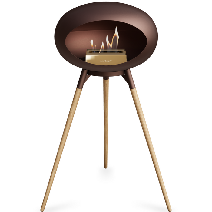 Le Feu Mocca Dome Bioethanol Fireplace ground high mocca bowl, soaptreated legs and rose gold burner