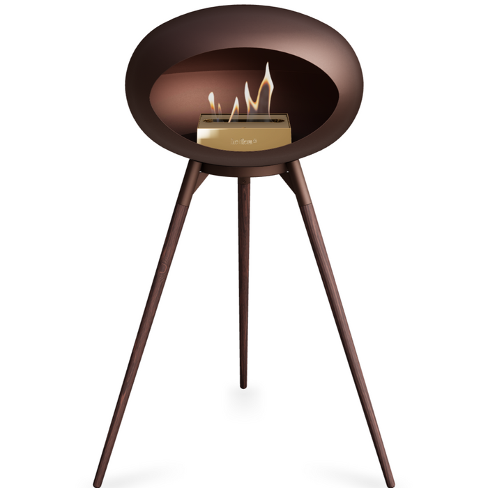 Le Feu Mocca Dome Bioethanol Fireplace ground high mocca bowl, smoked legs and rose gold burner