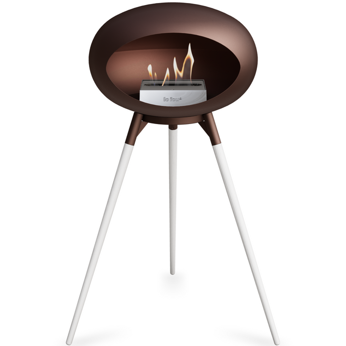 Le Feu Mocca Dome Bioethanol Fireplace ground high mocca bowl, white legs and steel burner