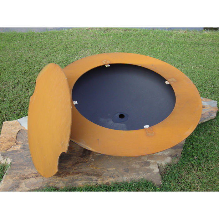 Fire pit art outdoor Saturn fire pit stainless steel in a garden