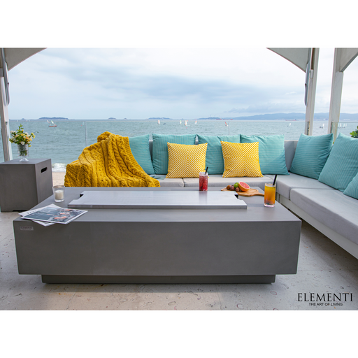 Granville Rectangular Concrete 60" Gas Fire Table with outdoor furniture lifestyle