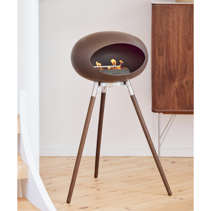 Le Feu Mocca Dome Bioethanol Fireplace ground highpolished steel bowl, smoked legs and steel burner indoor lifestyle