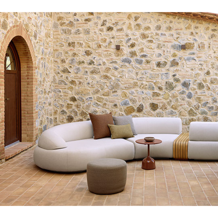 cane-line mellow 5 seater sofa Sand, Cane-line AirTouch sofa in a patio with outdoor furniture lifestyle