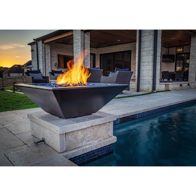 30 maya fire bowl gfrc concrete chestnut on a pool lifestyle