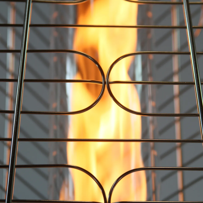 close up of the fire stainless steel propane heater with 41,000 BTU