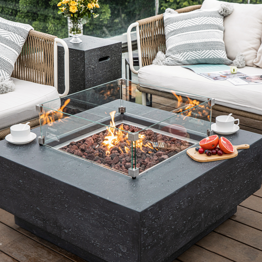 concrete propane natural gas fire pit outdoor with wind screen