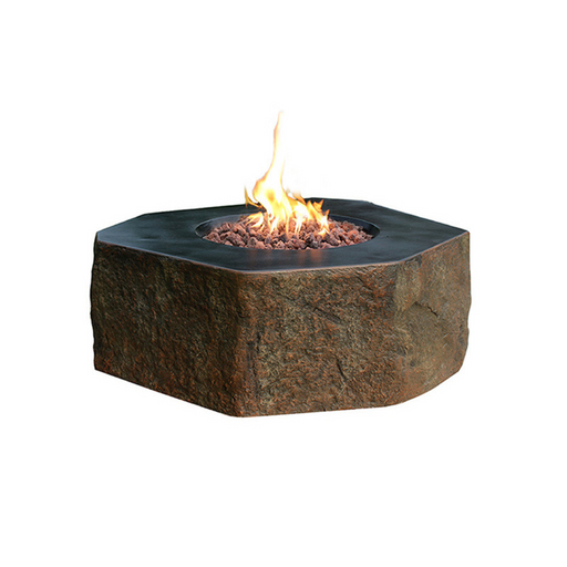 Hexagonal fire pit with flames on a white background