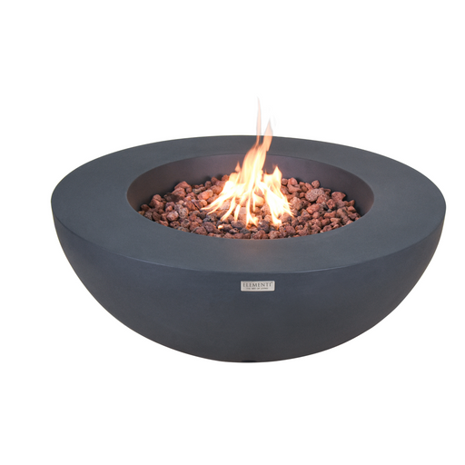 Dark Grey fire pit with flames on a white background