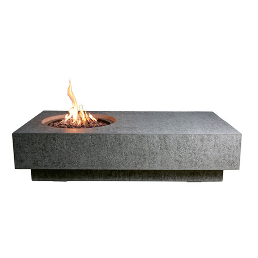 Concrete fire pit table with flames on a white background