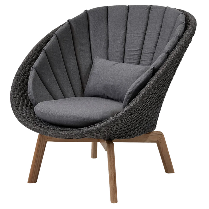 Cane line Peacock lounge chair Dark grey, medium flat Cane-line Soft Rope w/teak and Grey, Cane-line Natté cushion