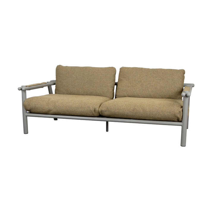 sticks 2 seater sofa Taupe aluminium sofa Turmeric yellow Cane-line Rise cushion