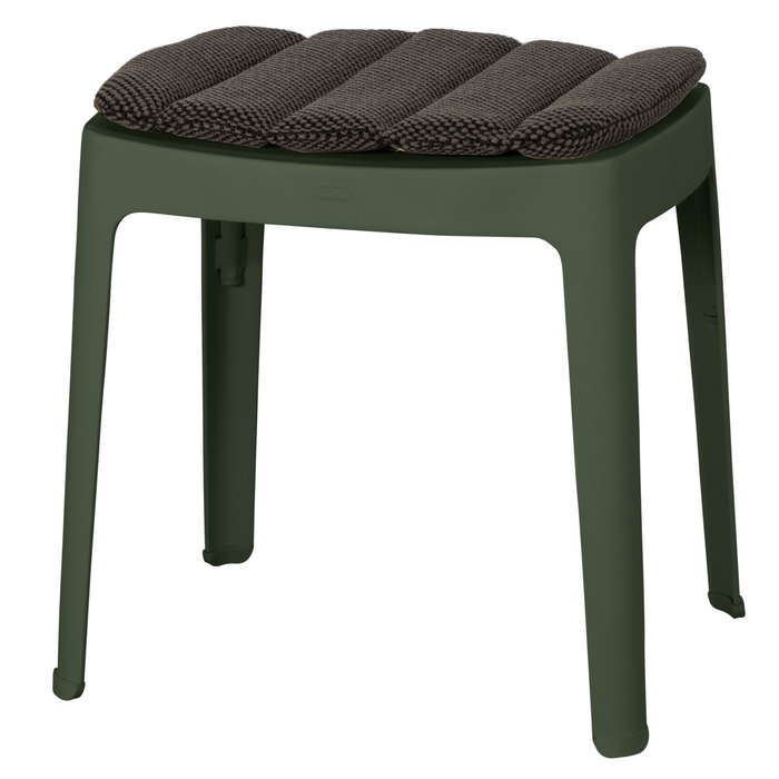 cane-line cut stool in Dark Green, Aluminium chair with Dark Grey, Cane-line Focus cushion